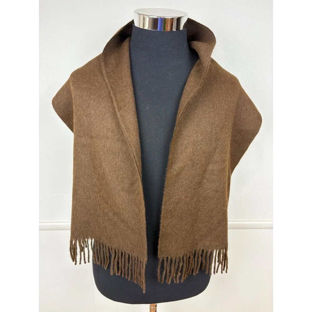 Condor Tips 100% Baby Alpaca Rectangular Scarf OS Brown Fringe Soft Cozy Classic